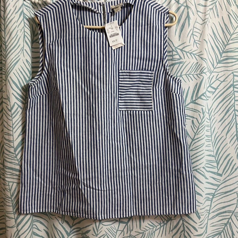 J. Crew Blue and White Striped Linen Blouse
